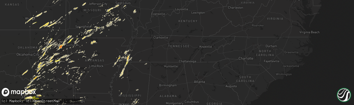 Hail map in Tennessee on October 2, 2014