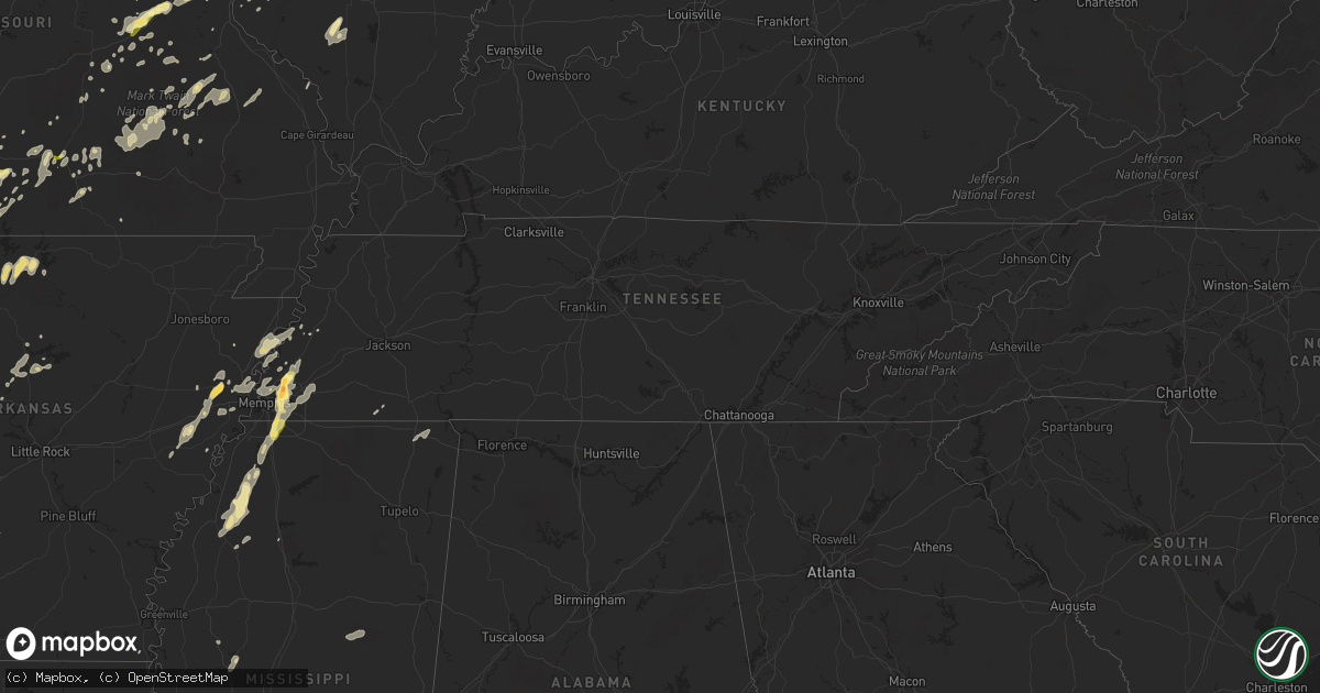 Hail map in Tennessee on October 2, 2014