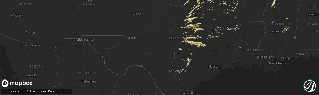 Hail map in Texas on October 2, 2014