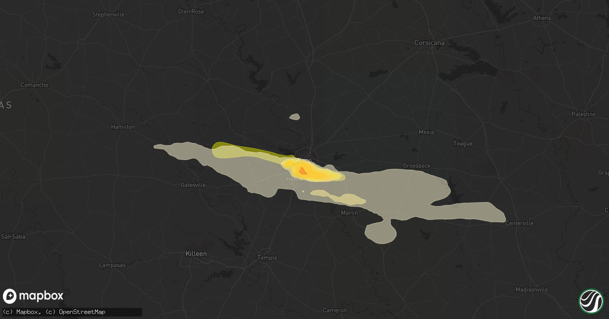Hail map in Waco, TX on October 2, 2014