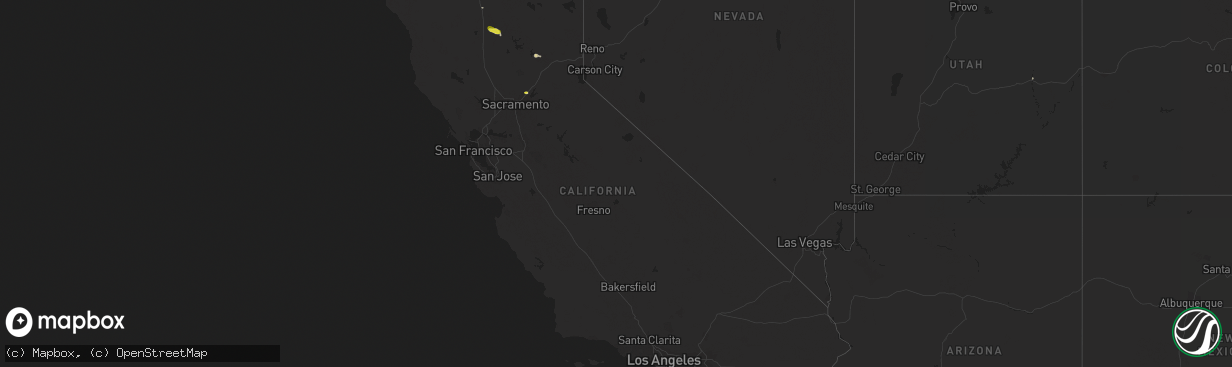 Hail map in California on October 2, 2016