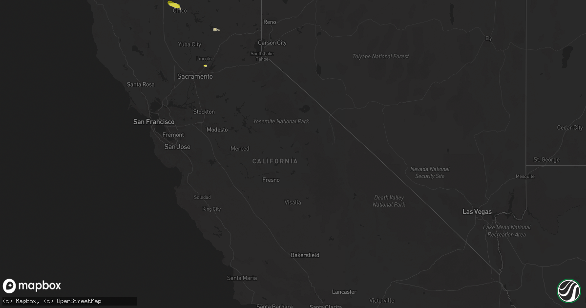 Hail map in California on October 2, 2016