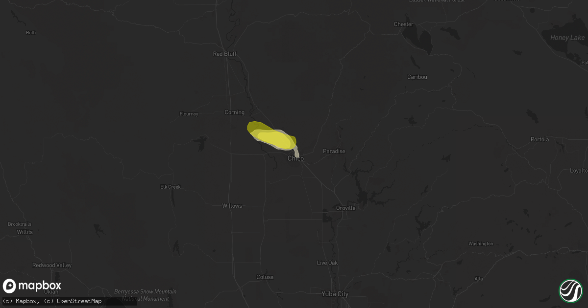 Hail map in Chico, CA on October 2, 2016