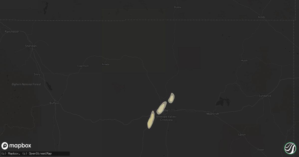 Hail map in Gillette, WY on October 2, 2016