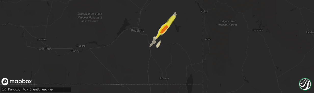 Hail map in Lava Hot Springs, ID on October 2, 2016