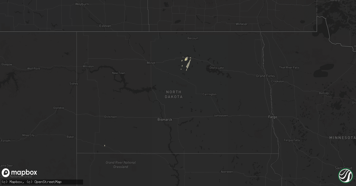 Hail map in North Dakota on October 2, 2016