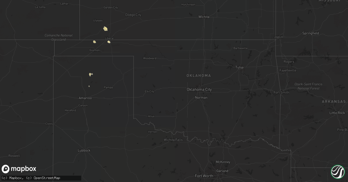 Hail map in Oklahoma on October 2, 2016