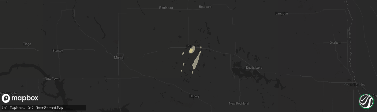 Hail map in Rugby, ND on October 2, 2016