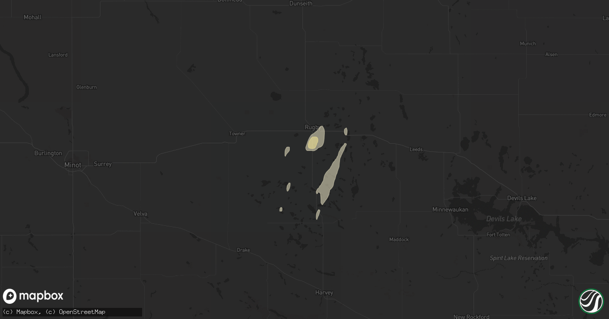 Hail map in Rugby, ND on October 2, 2016