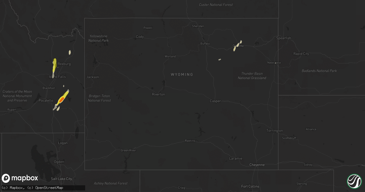 Hail map in Wyoming on October 2, 2016