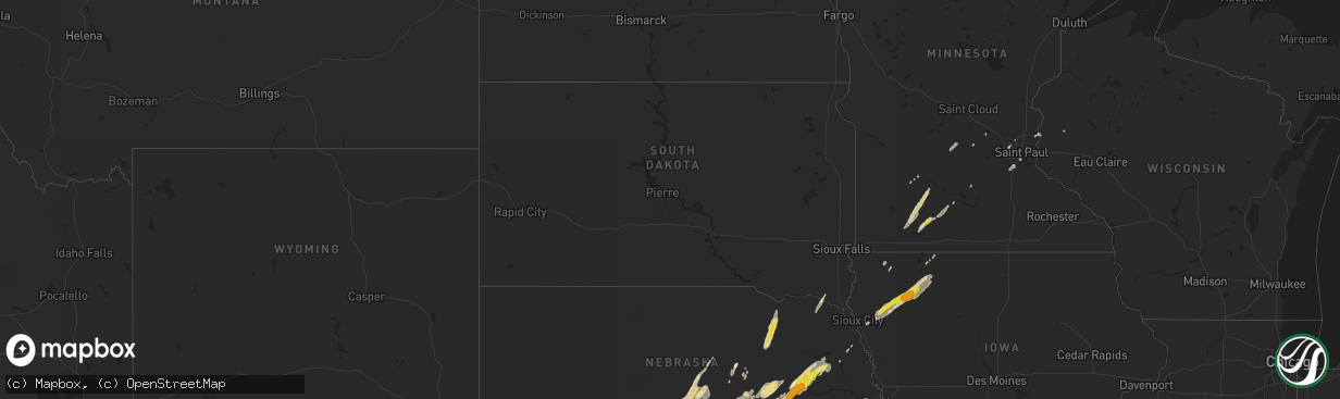 Hail map in South Dakota on October 2, 2017