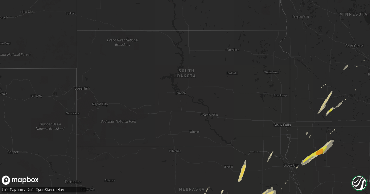 Hail map in South Dakota on October 2, 2017