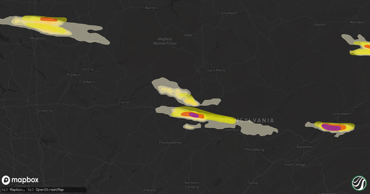 Hail map in Brockway, PA on October 2, 2018