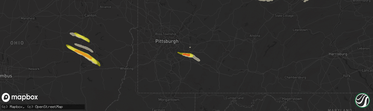 Hail map in New Stanton, PA on October 2, 2018