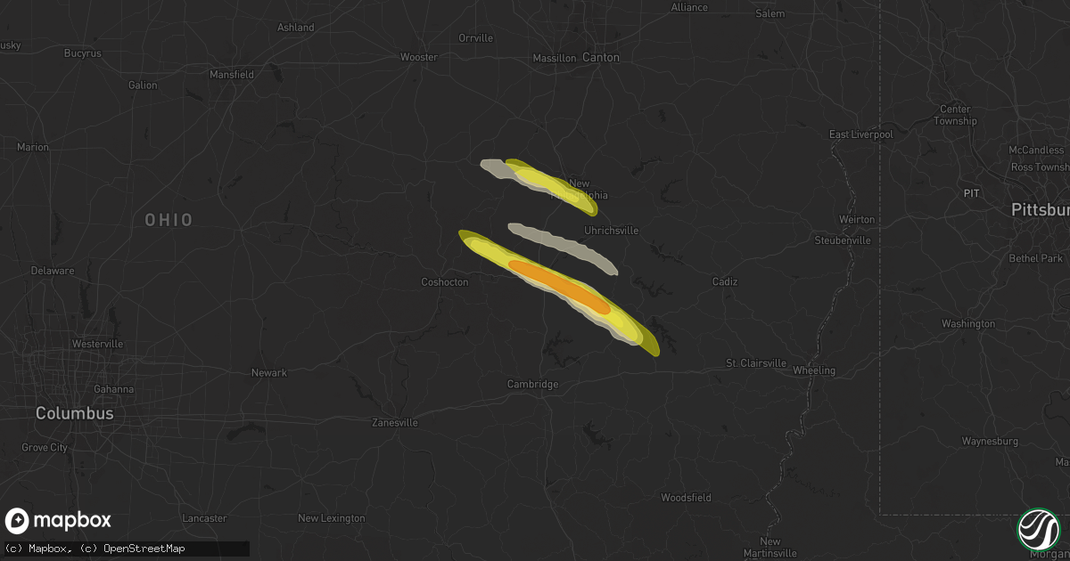 Hail map in Newcomerstown, OH on October 2, 2018