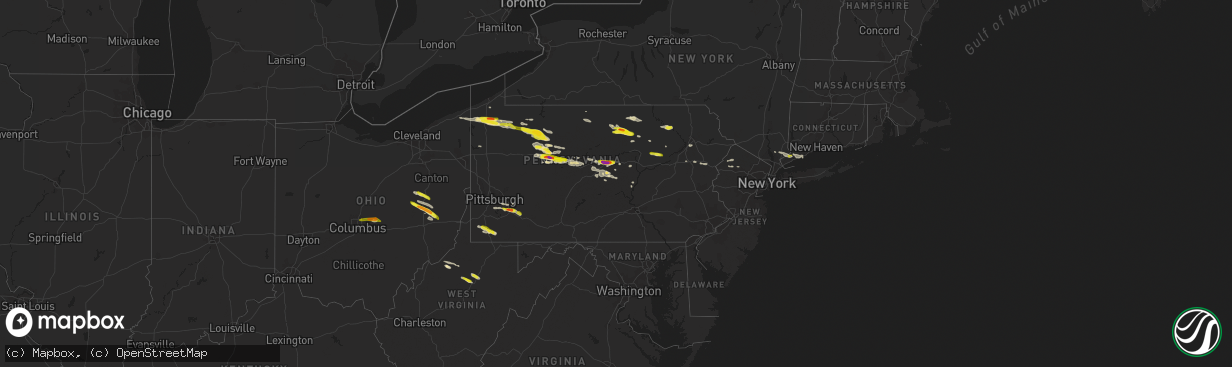 Hail map in Pennsylvania on October 2, 2018