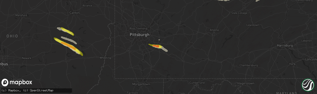 Hail map in Youngwood, PA on October 2, 2018