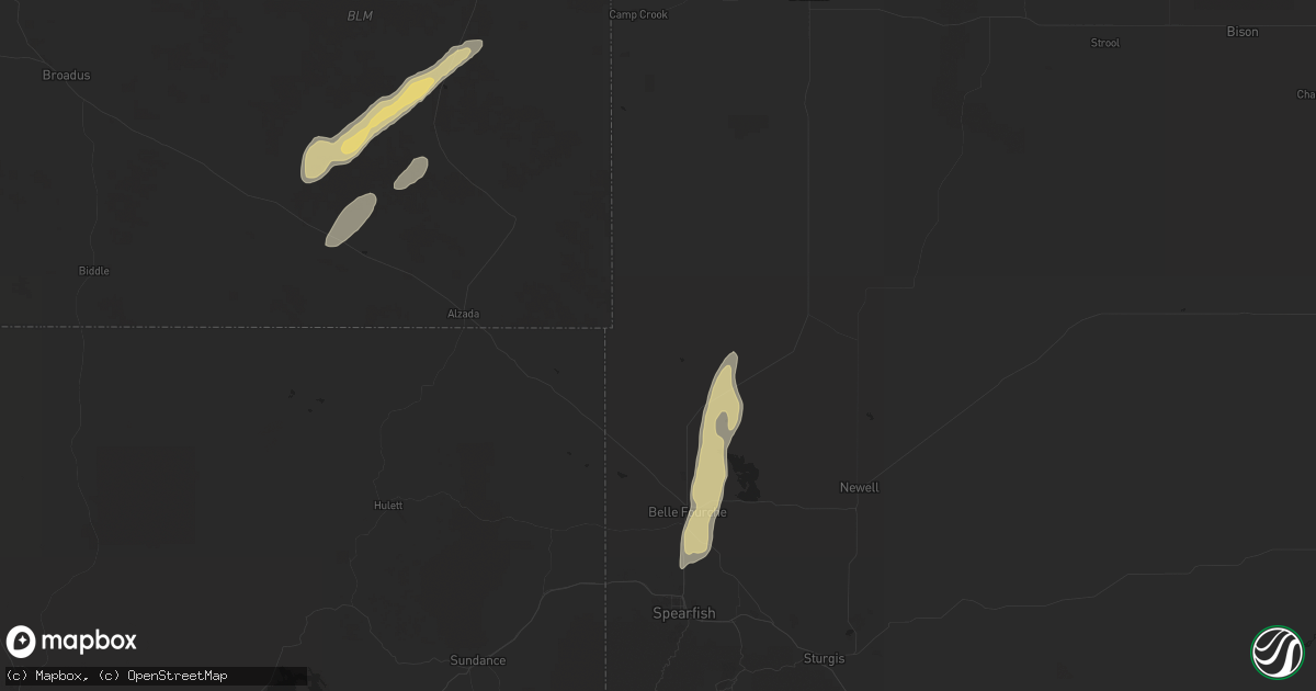 Hail map in Belle Fourche, SD on October 2, 2022