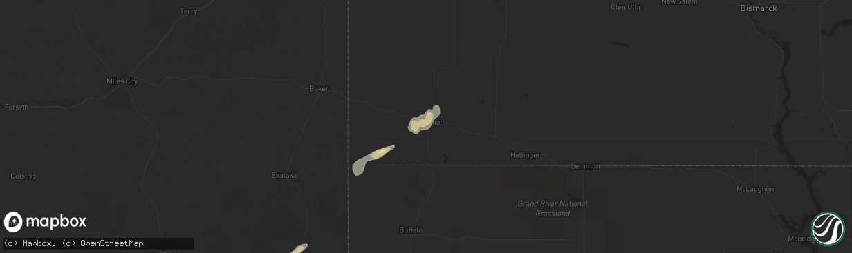Hail map in Bowman, ND on October 2, 2022
