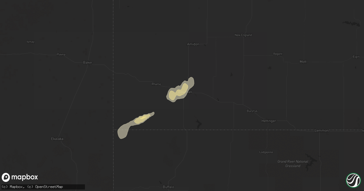 Hail map in Bowman, ND on October 2, 2022