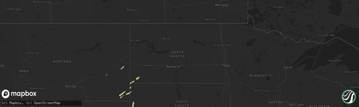 Hail map in North Dakota on October 2, 2022