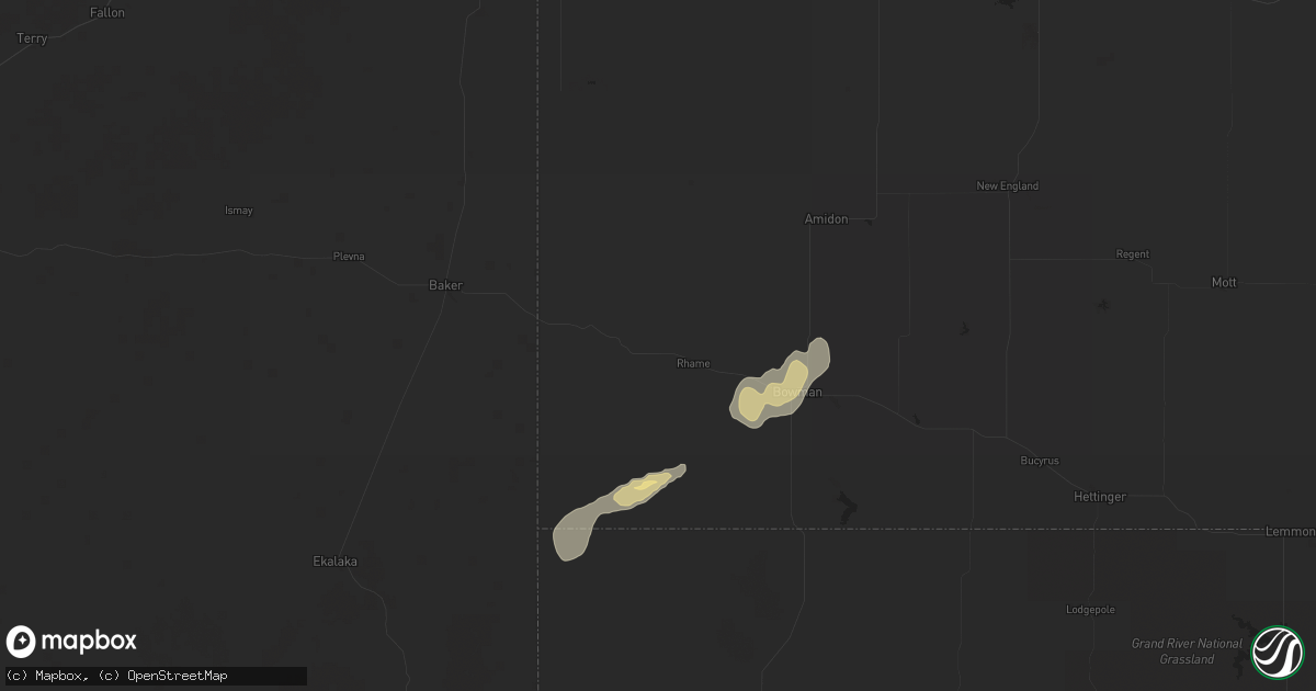 Hail map in Rhame, ND on October 2, 2022