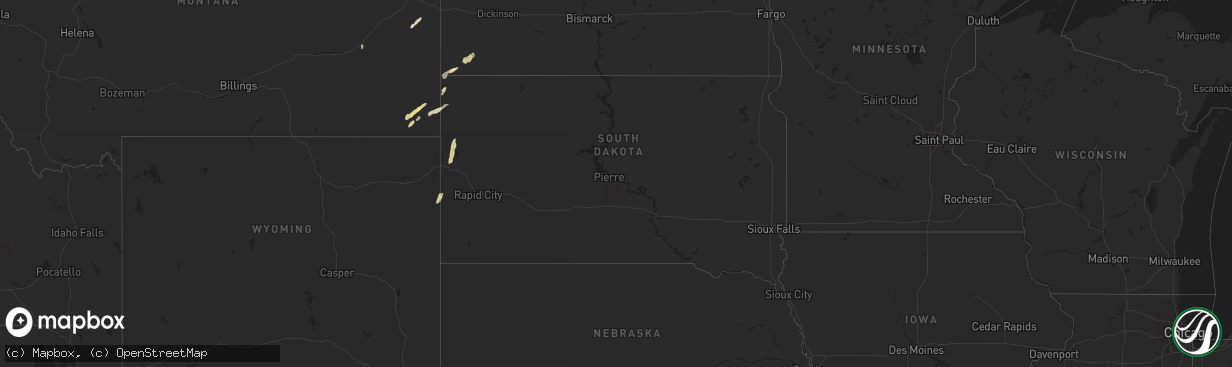 Hail map in South Dakota on October 2, 2022