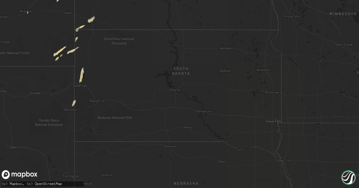 Hail map in South Dakota on October 2, 2022