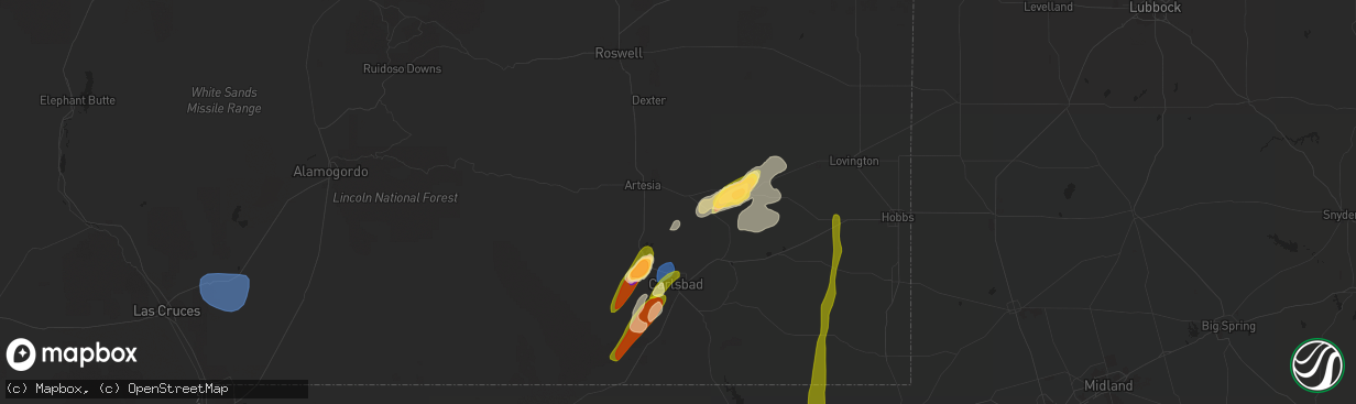 Hail map in Artesia, NM on October 2, 2023