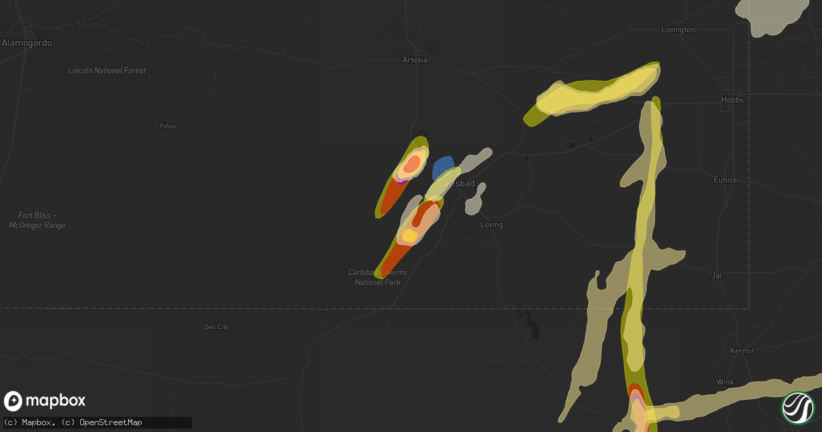Hail map in Carlsbad, NM on October 2, 2023
