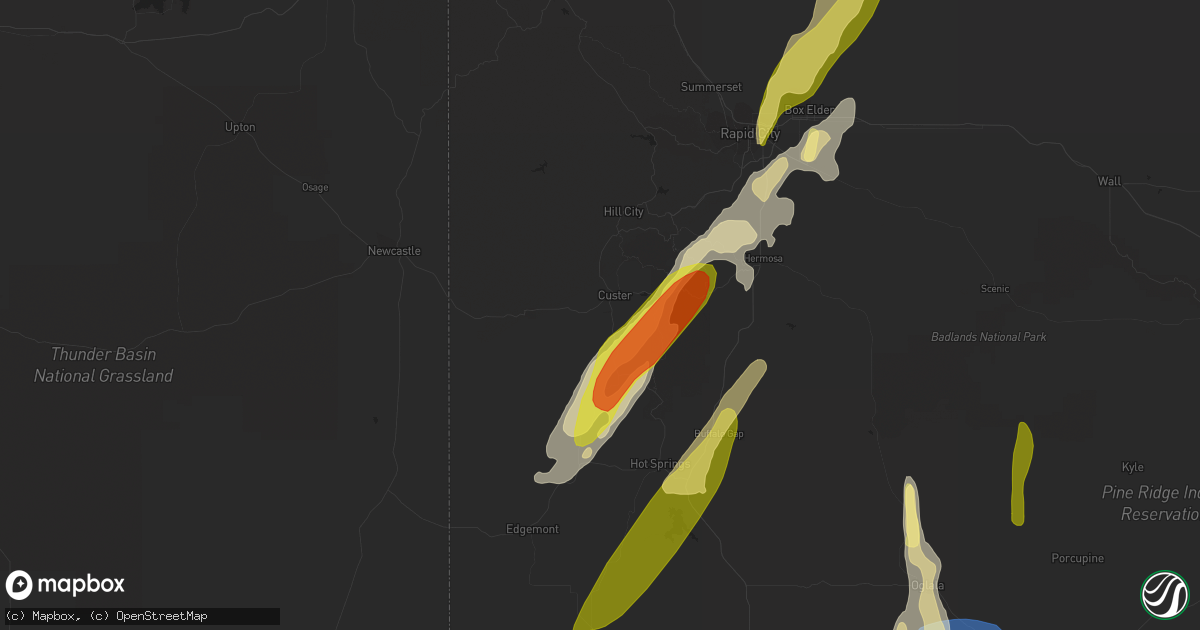 Hail map in Custer, SD on October 2, 2023