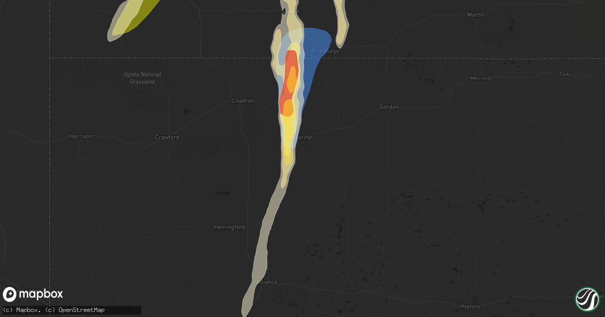 Hail map in Hay Springs, NE on October 2, 2023