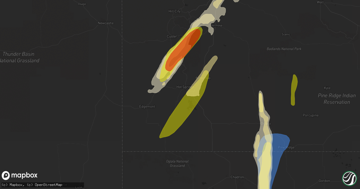 Hail map in Hot Springs, SD on October 2, 2023
