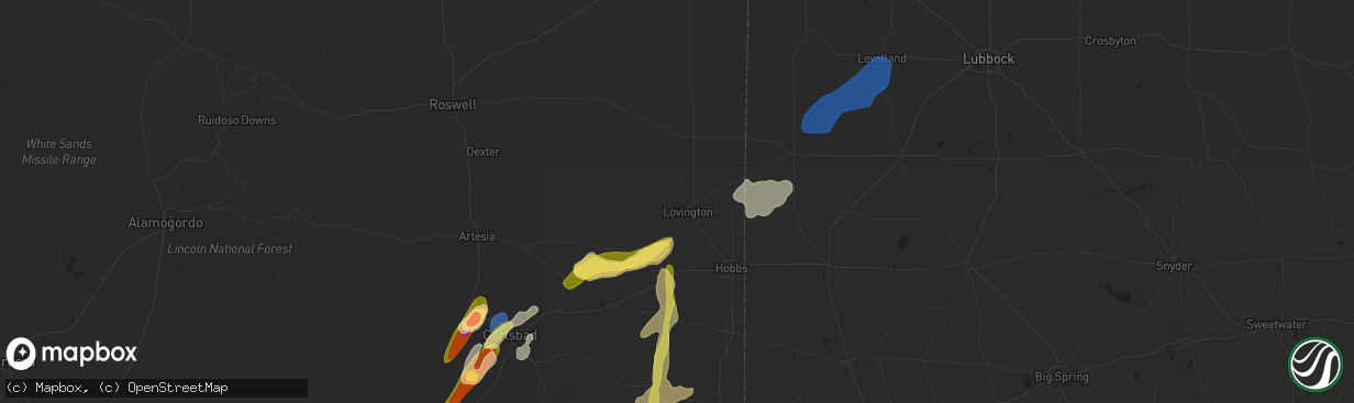 Hail map in Lovington, NM on October 2, 2023