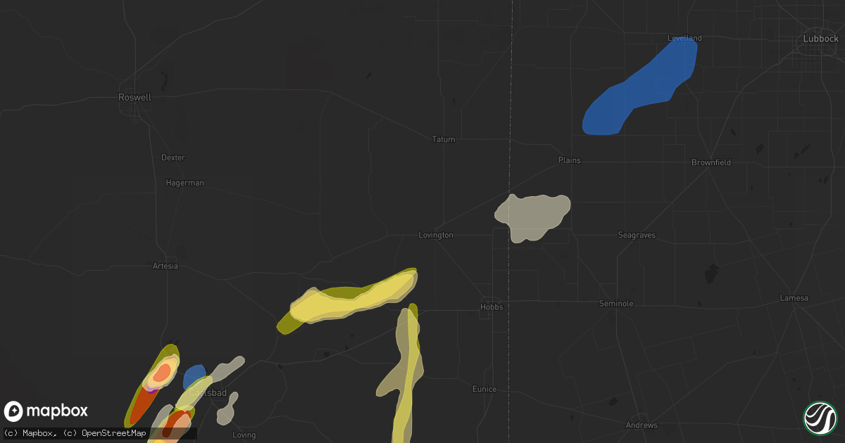 Hail map in Lovington, NM on October 2, 2023