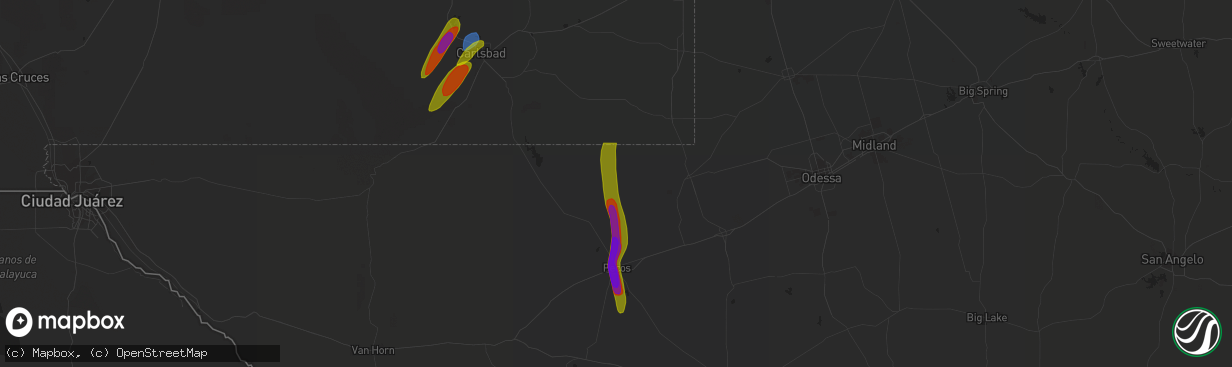 Hail map in Mentone, TX on October 2, 2023