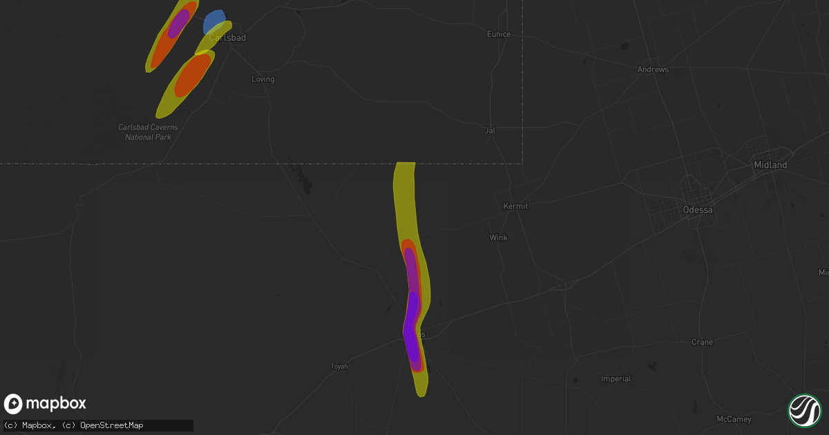 Hail map in Mentone, TX on October 2, 2023