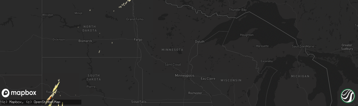 Hail map in Minnesota on October 2, 2023