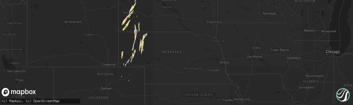 Hail map in Nebraska on October 2, 2023