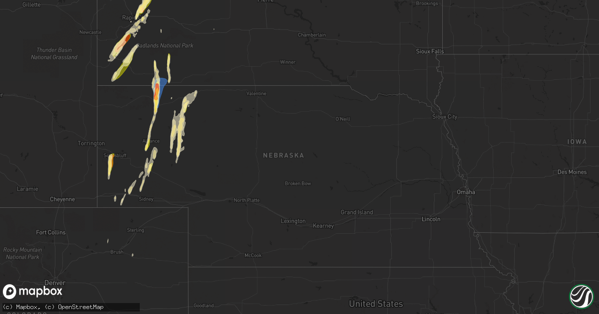 Hail map in Nebraska on October 2, 2023