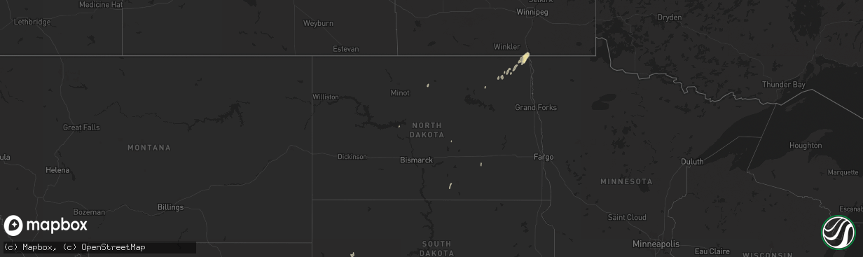 Hail map in North Dakota on October 2, 2023