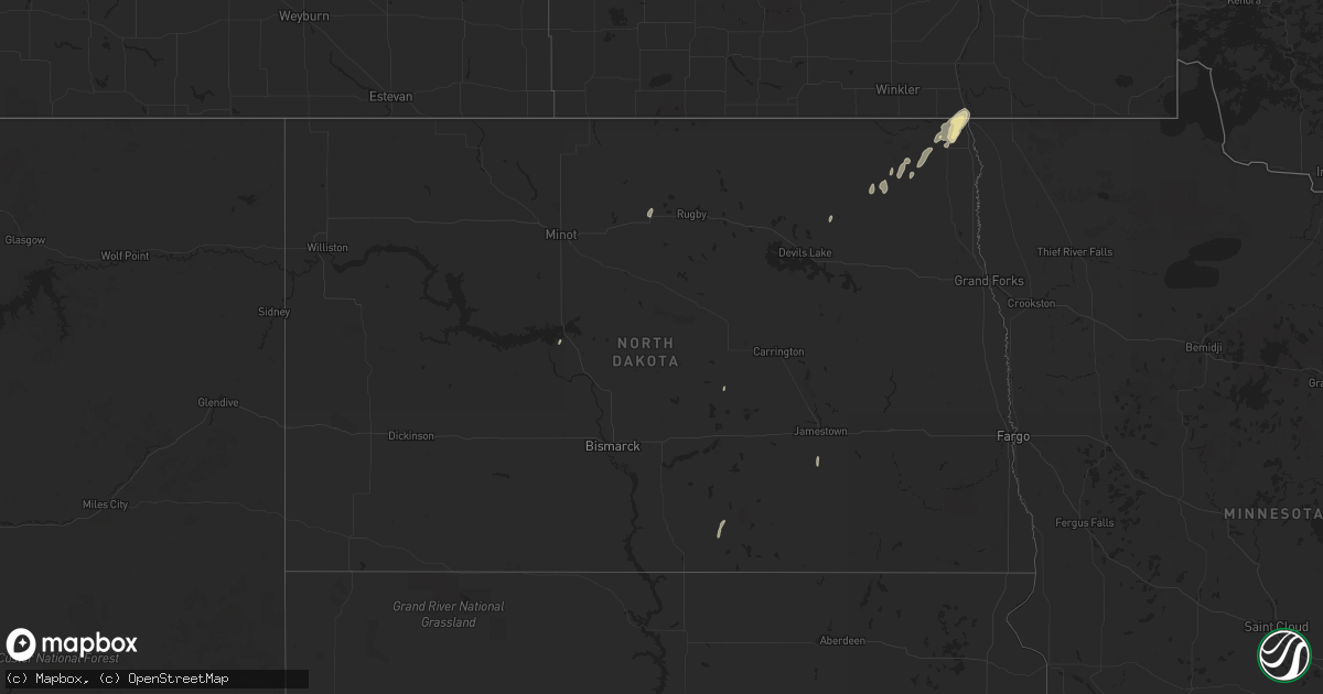 Hail map in North Dakota on October 2, 2023