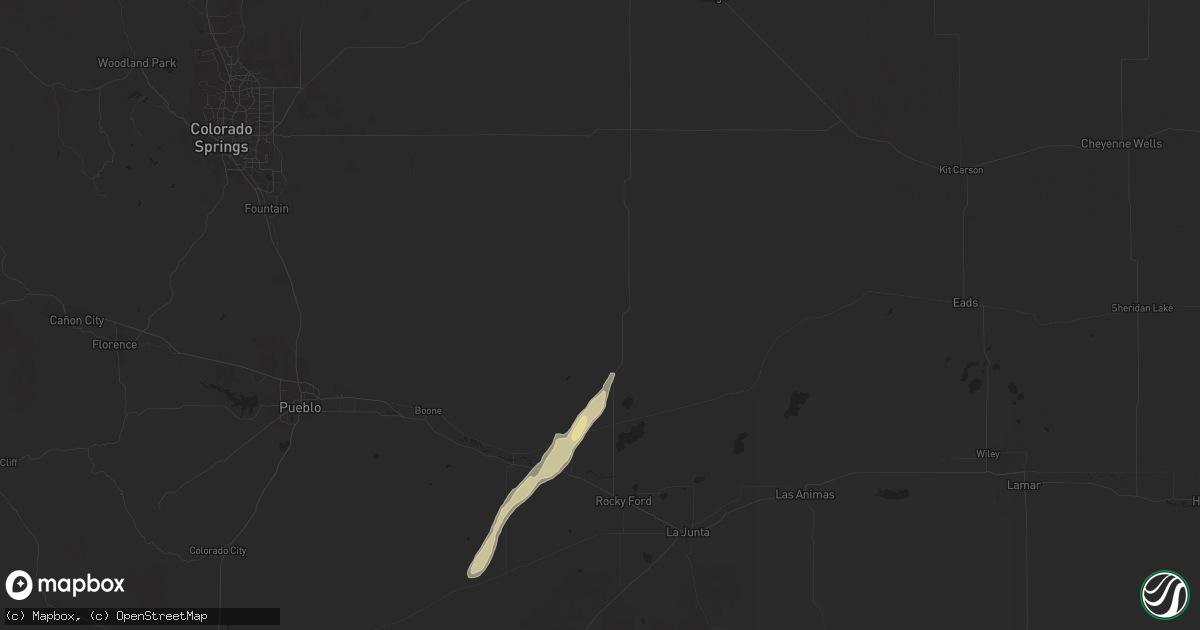 Hail map in Ordway, CO on October 2, 2023