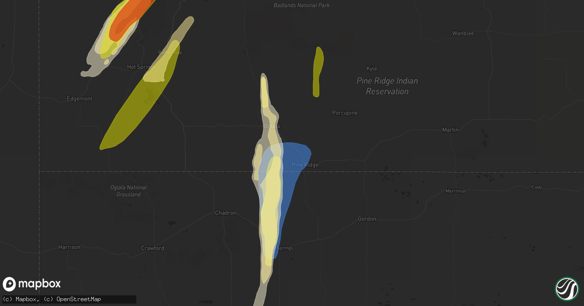 Hail map in Pine Ridge, SD on October 2, 2023