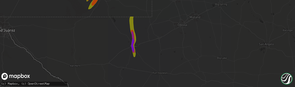 Hail map in Pyote, TX on October 2, 2023