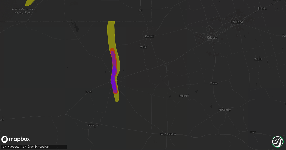 Hail map in Pyote, TX on October 2, 2023
