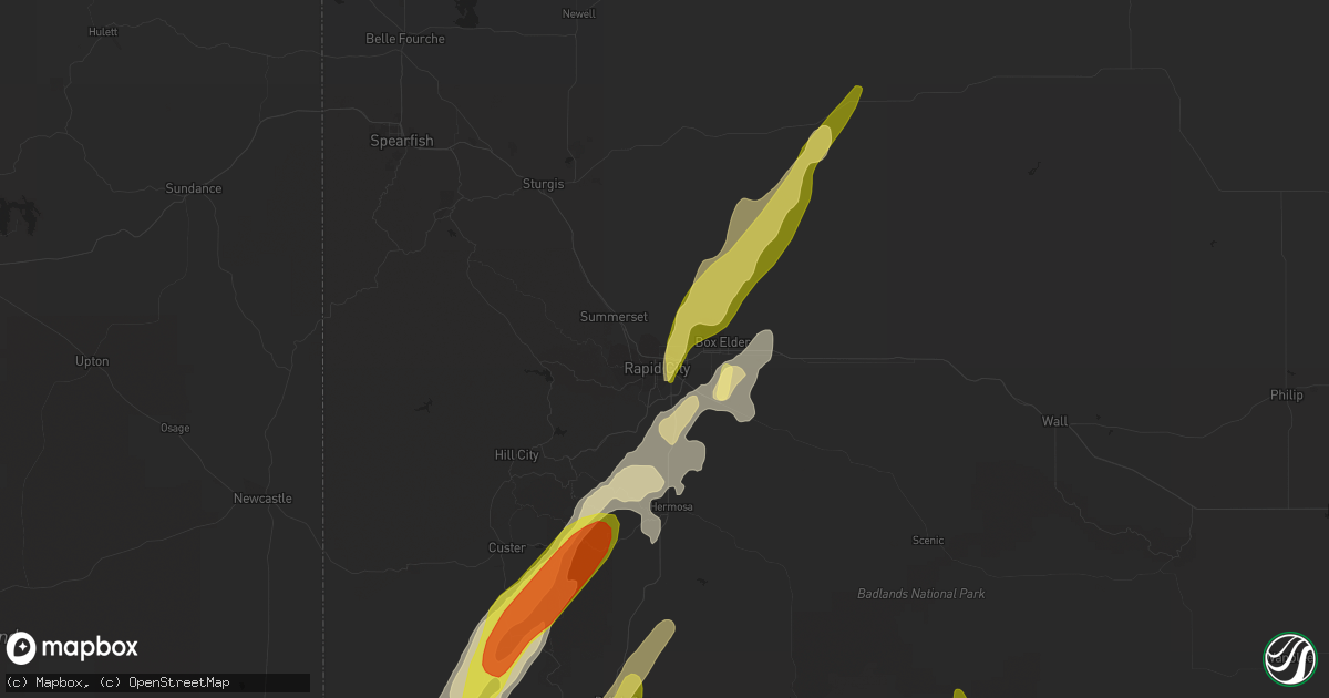 Hail map in Rapid City, SD on October 2, 2023