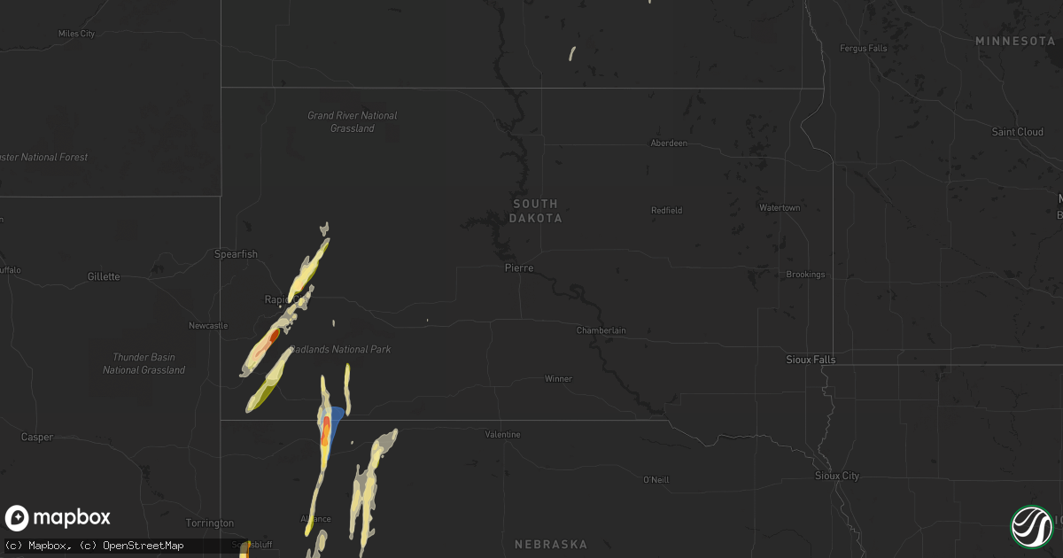 Hail map in South Dakota on October 2, 2023