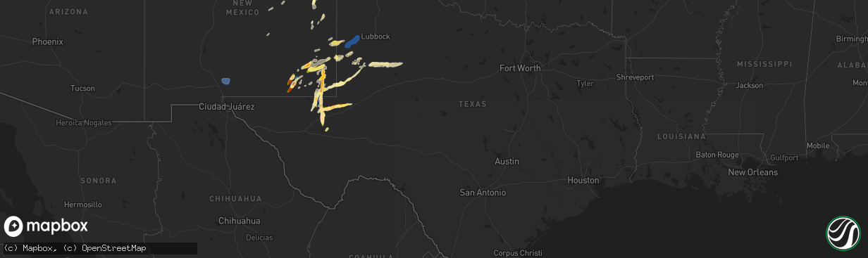 Hail map in Texas on October 2, 2023
