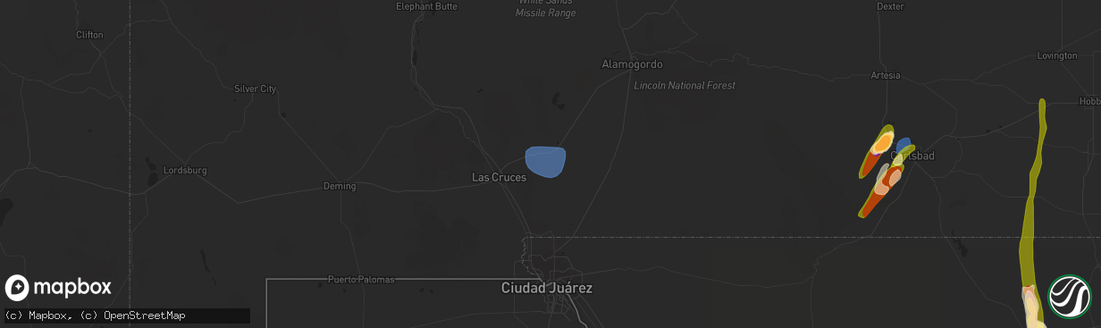 Hail map in White Sands Missile Range, NM on October 2, 2023